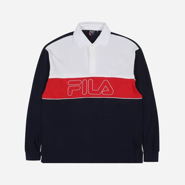 Camisas Polo Fila Mulher Azul Marinho/Branco - Fila Rugby L/S Outlet Portugal,NZFI-31527